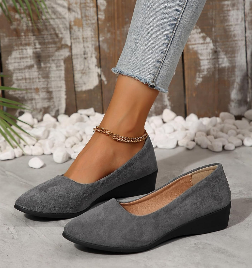 Women's Ballet Flats Business Office Work Dress Shoes Low Wedge Round Toe Slip-Ons Comfortable Dressy Casual Flats Shoes