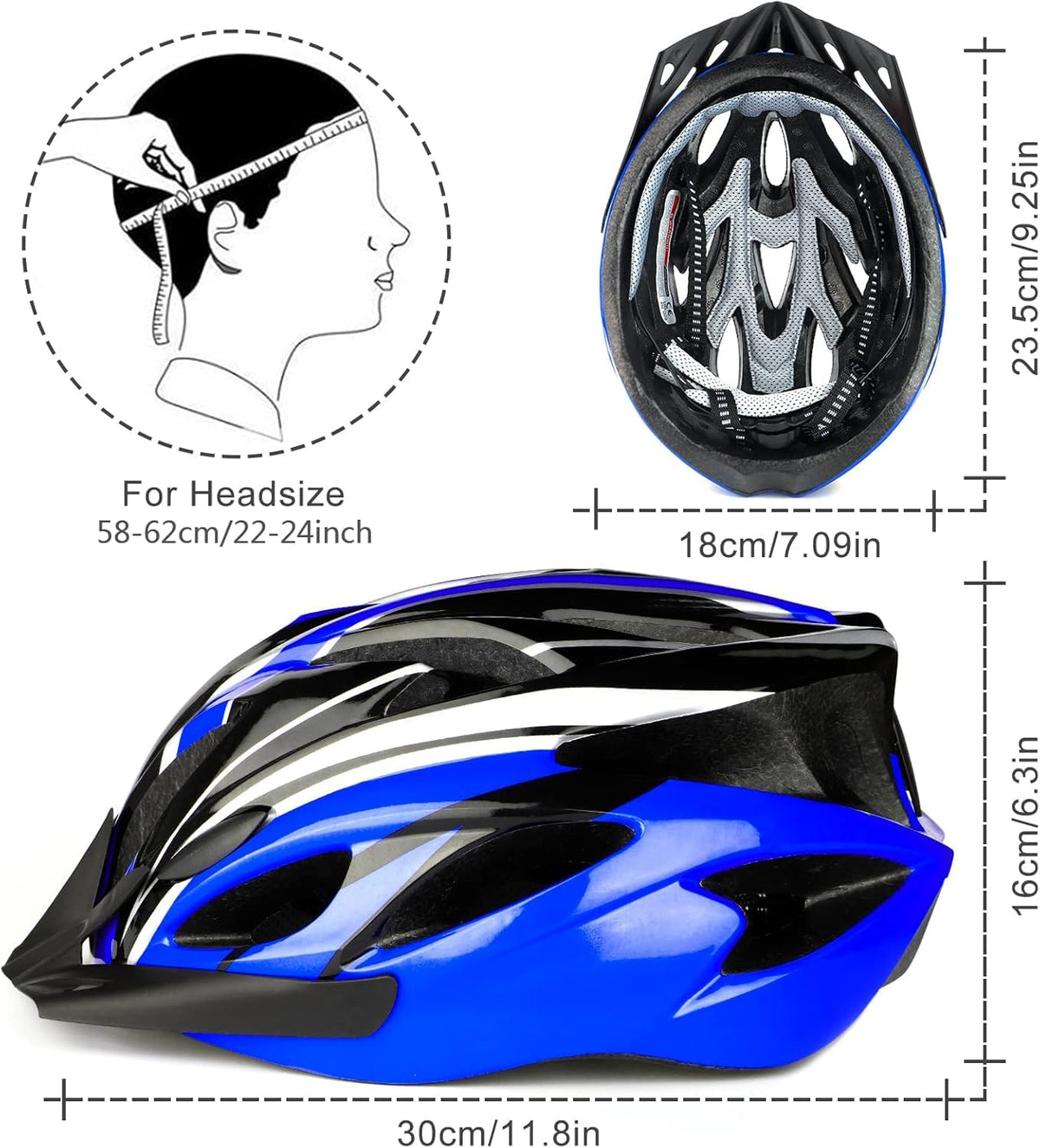 Cycle Helmet, Lightweight Bicycle Helmet, Adjustable Mountain & Road Bike Helmets for Adults, 18 Vents with Adjustable Strap & Detachable Visor for Mens Womens(Head Sizes58-62cm)