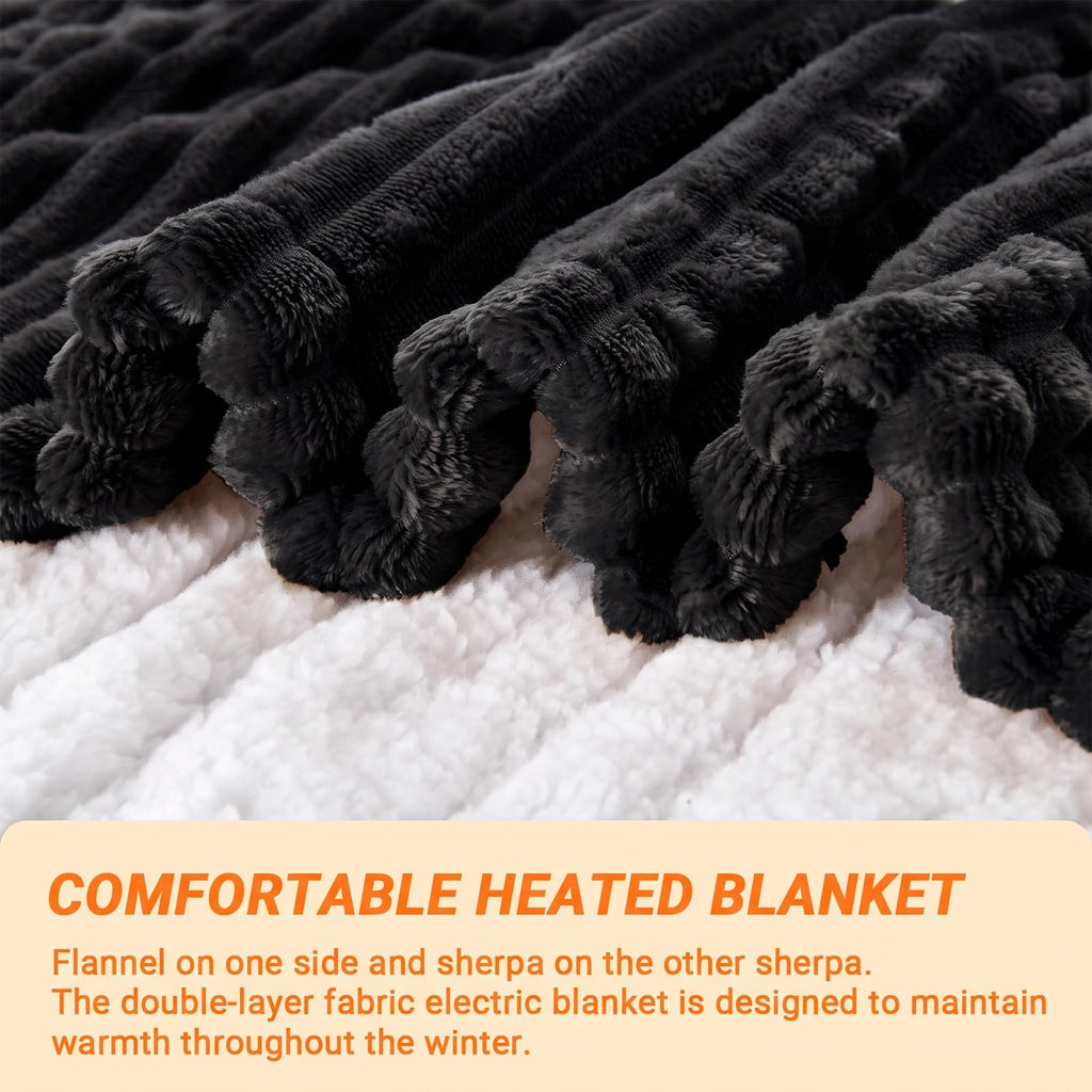 Heated Blanket Throw 130×160cm Electric Blanket, 10 Heating Settings, 1-8h Timer overheat Protection, Machine Washable, Flannel & Sherpa Full Body Warming, Electric Throw Blanket for Sofa