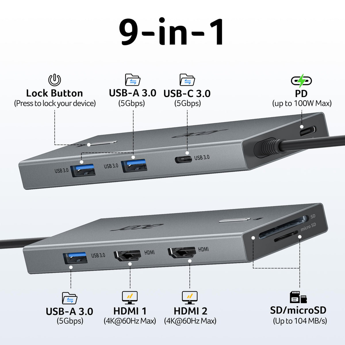 Acer 7IN1 USB C Hub, USB C to HDMI Adapter 4K@60Hz for Laptop, Mac