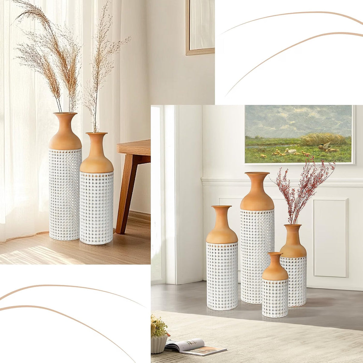 Large Metal Floor Vases Set of 4 68 50 40 30cm White Yellow Home Decor Tall Vase