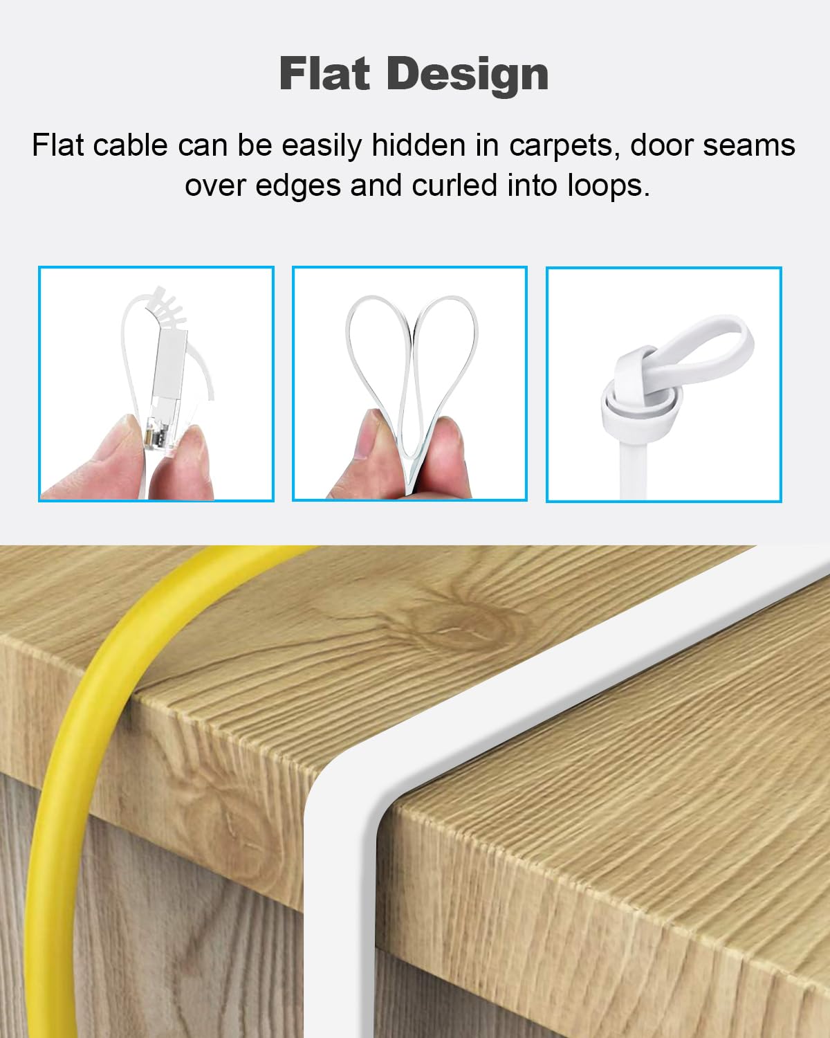 Yauhody CAT 6 Ethernet Cable 10m, Pure Copper High Speed Solid Flat CAT6