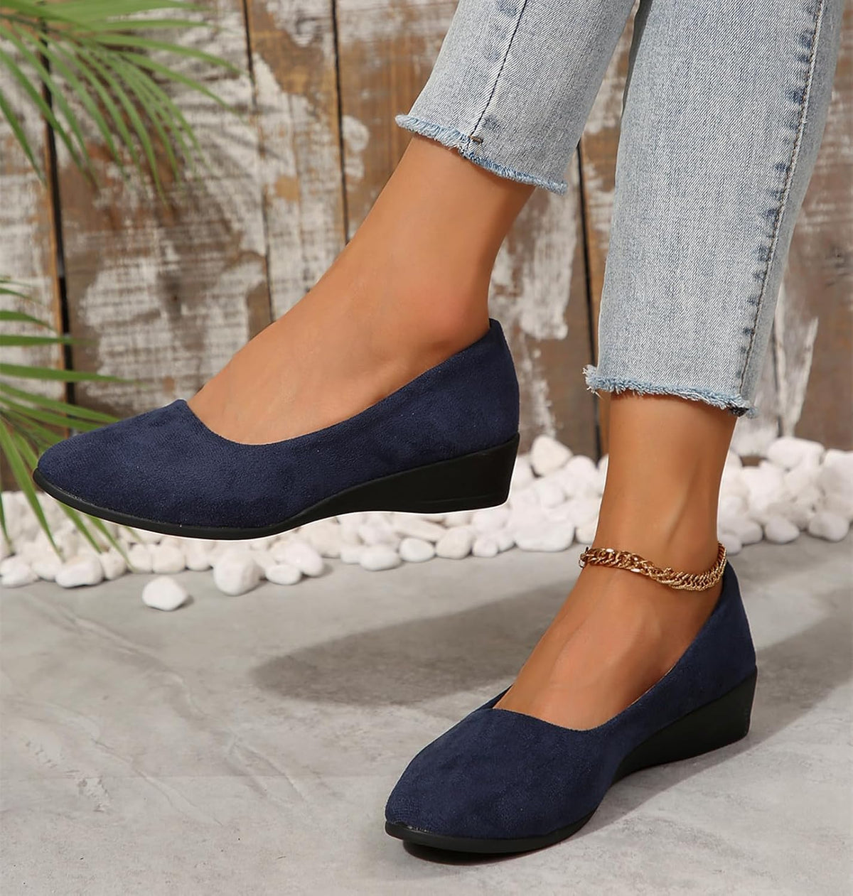 Women's Ballet Flats Business Office Work Dress Shoes Low Wedge Round Toe Slip-Ons Comfortable Dressy Casual Flats Shoes