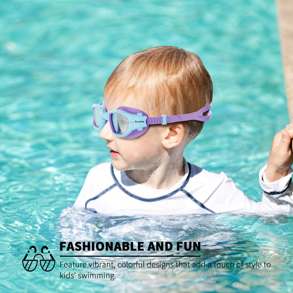 BEEWAY Kids Swimming Goggles for Boys Girls Age 6-14 Anti Fog & Leak Proof
