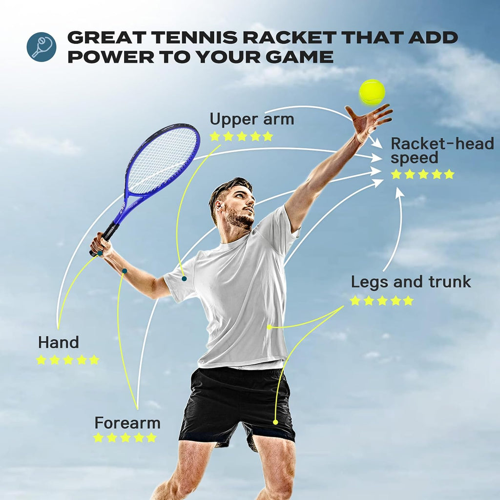 HIRALIY 27" Tennis Rackets Set of 2, 3 Tennis Balls, 2 Tennis Racquets, 2 Overgrip Tapes and 1 Carrying Bag Outdoor Recreational Sport Game