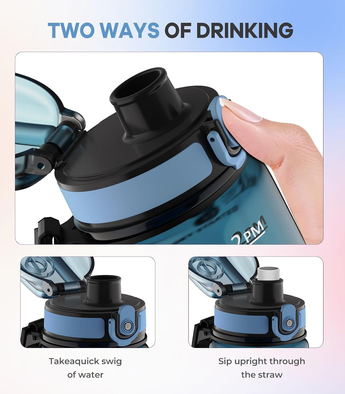 1L Water Bottle Made of BPA-Free Tritan Material, Sports Water Bottle with Removable Straw & Hydration Time Markerings, Ideal for Gym, Travel, Home, School and Outdoor Activities - Dusty-Blue