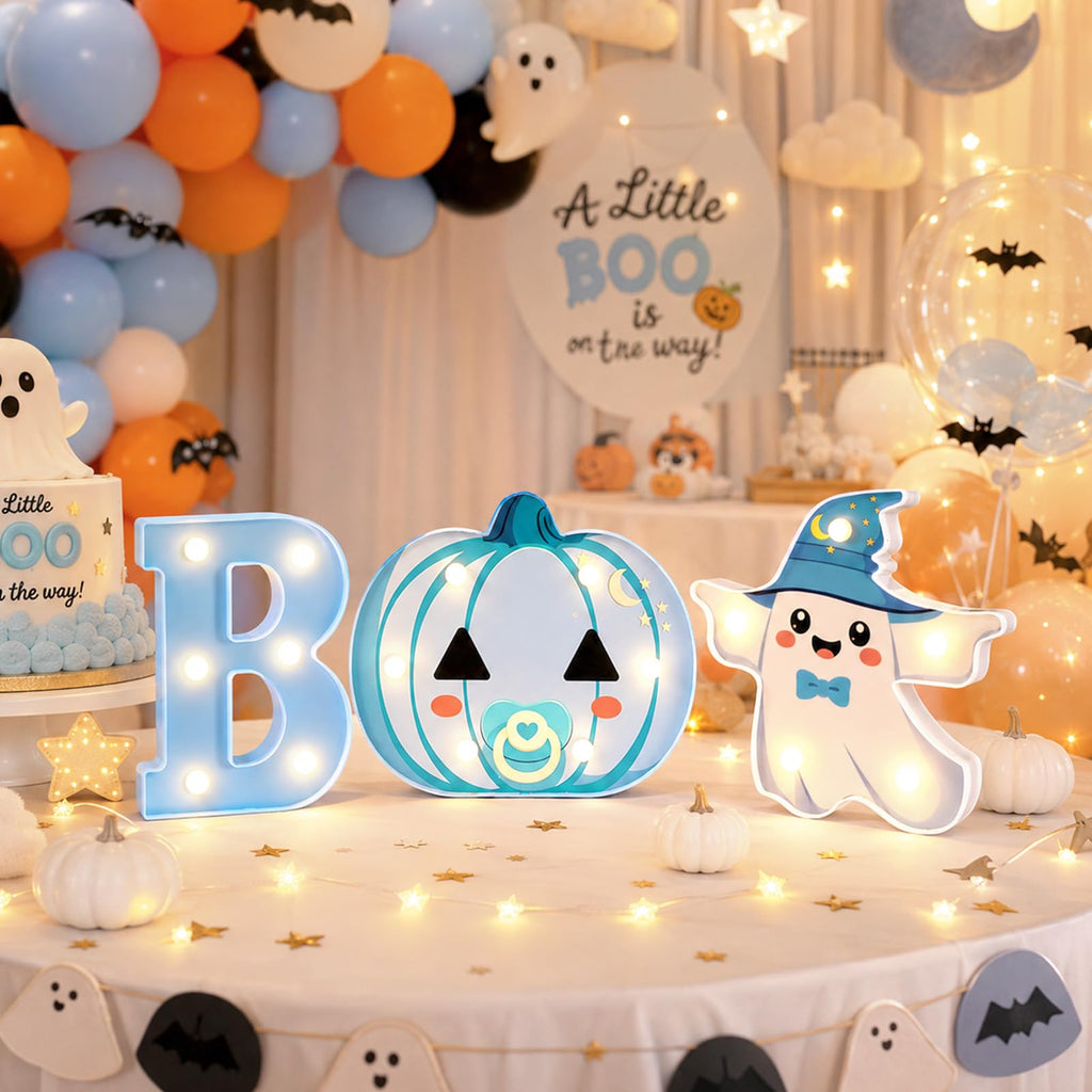 3 Pack 6.5 In Halloween Cute BOO Pumpkin Ghost Light up Letters Sign