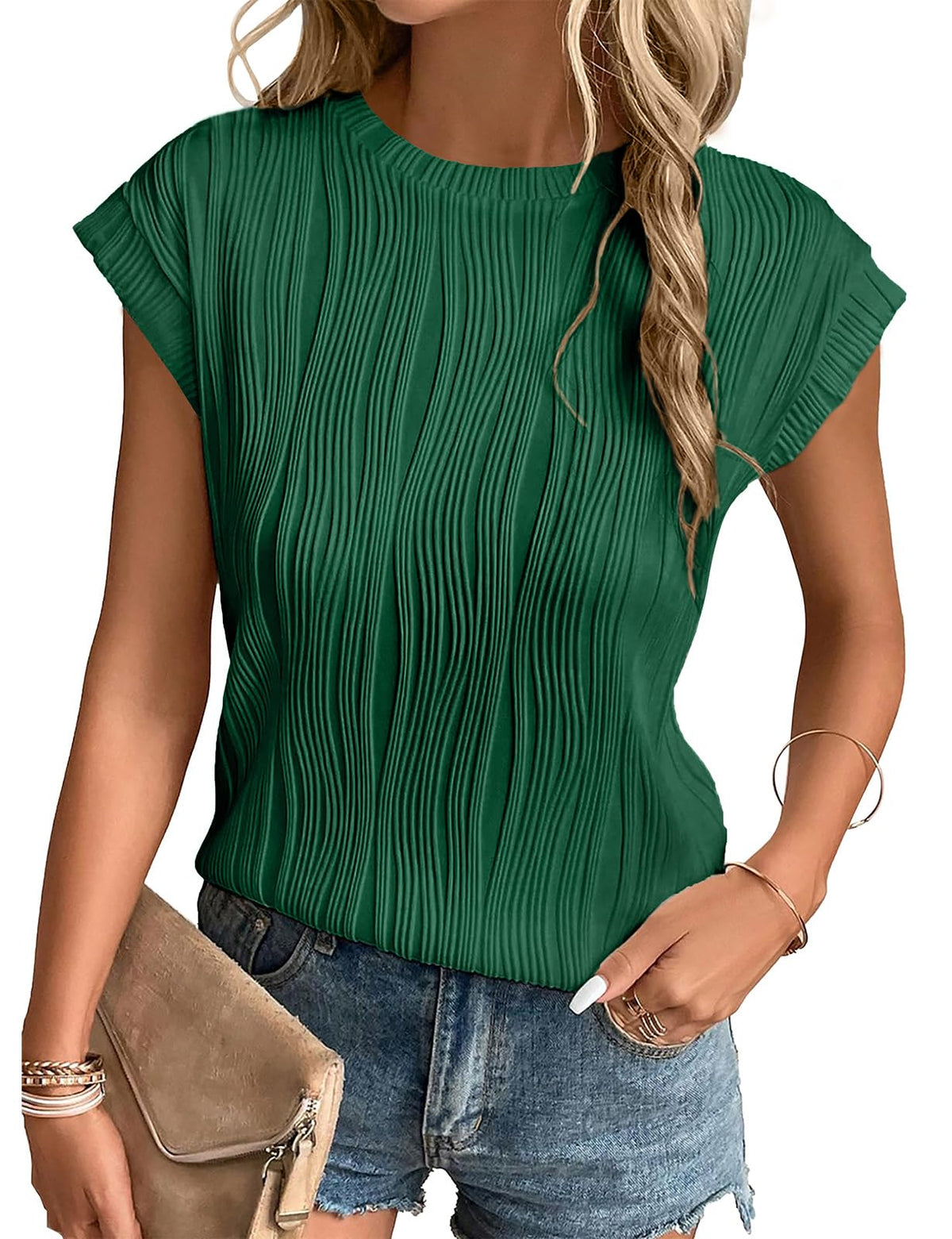 Gemulate Short Sleeve Tops Casual T Shirts Round Neck Blouse