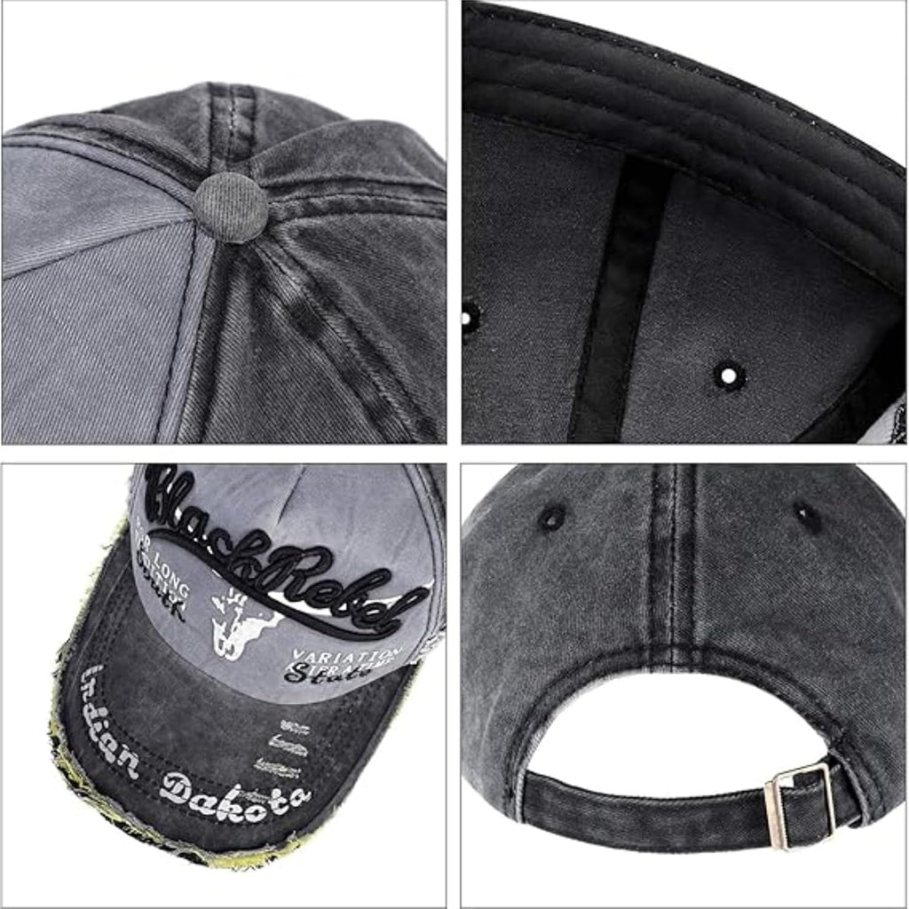 1 PCS Vintage Patchwork Letter Embroidered Baseball Cap-Denim Folded Rim Washed Sun Hat Adjustable Unisex