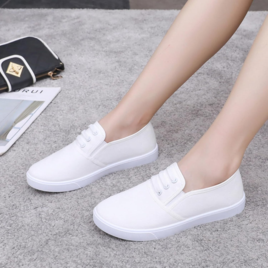 Canvas Tennis Shoes for Women Low Top Casual White Black Sneakers for Women Slip on Fashion Comfortable Walking Shoes