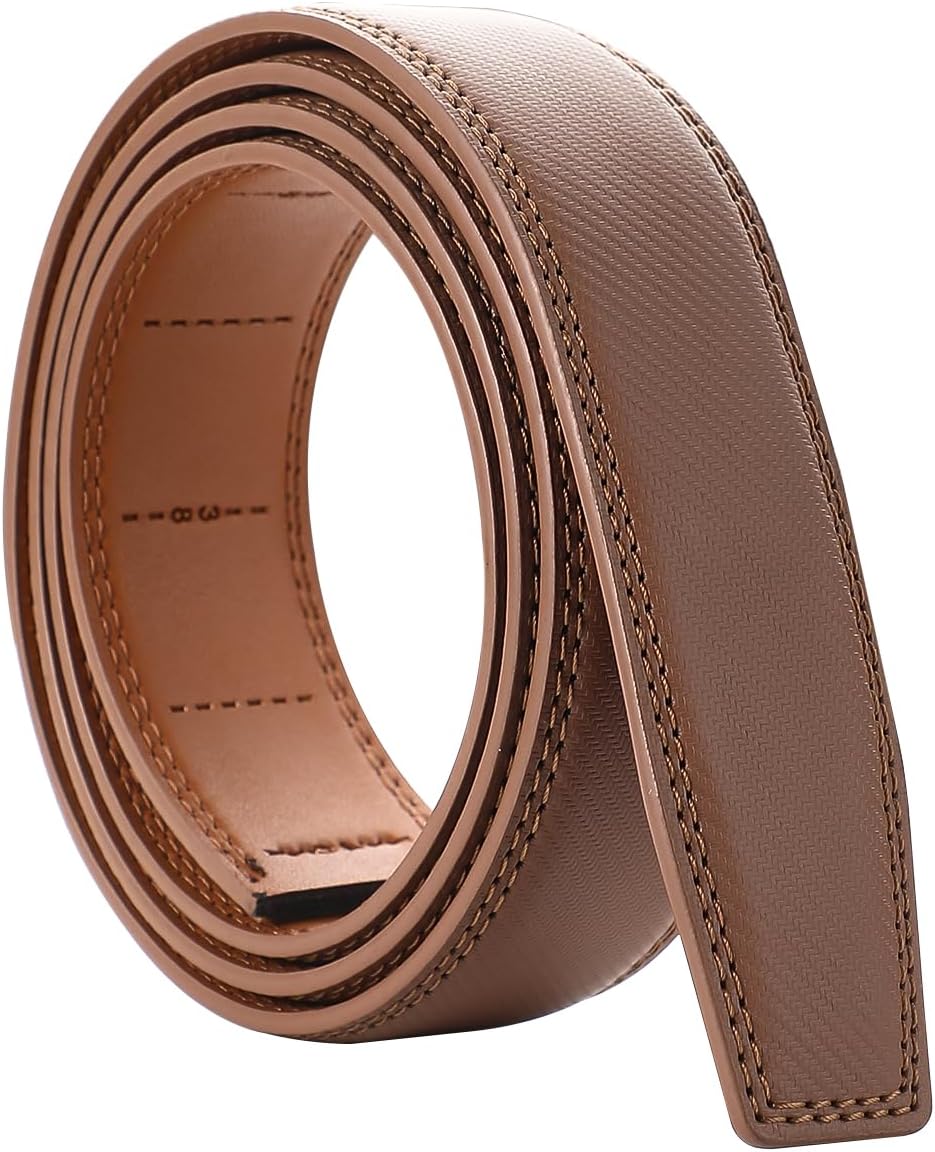 Men's Adjustable Leather Belt Strap & Zinc Alloy Automatic Ratchet Buckle, Customizable for Business Casual & Formal Wear