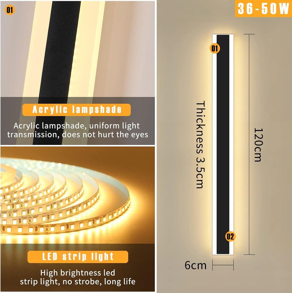 Outdoor LED Wall Light 120cm 42W Black IP65 Long Strip Garden Light Mikeru
