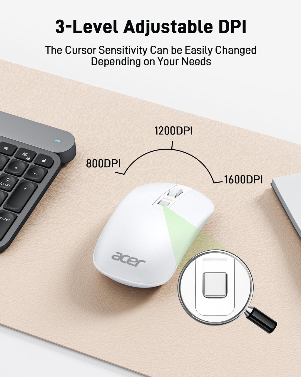 Acer Wireless Mouse, Computer Mouse Wireless with 2.4GHz USB Receiver