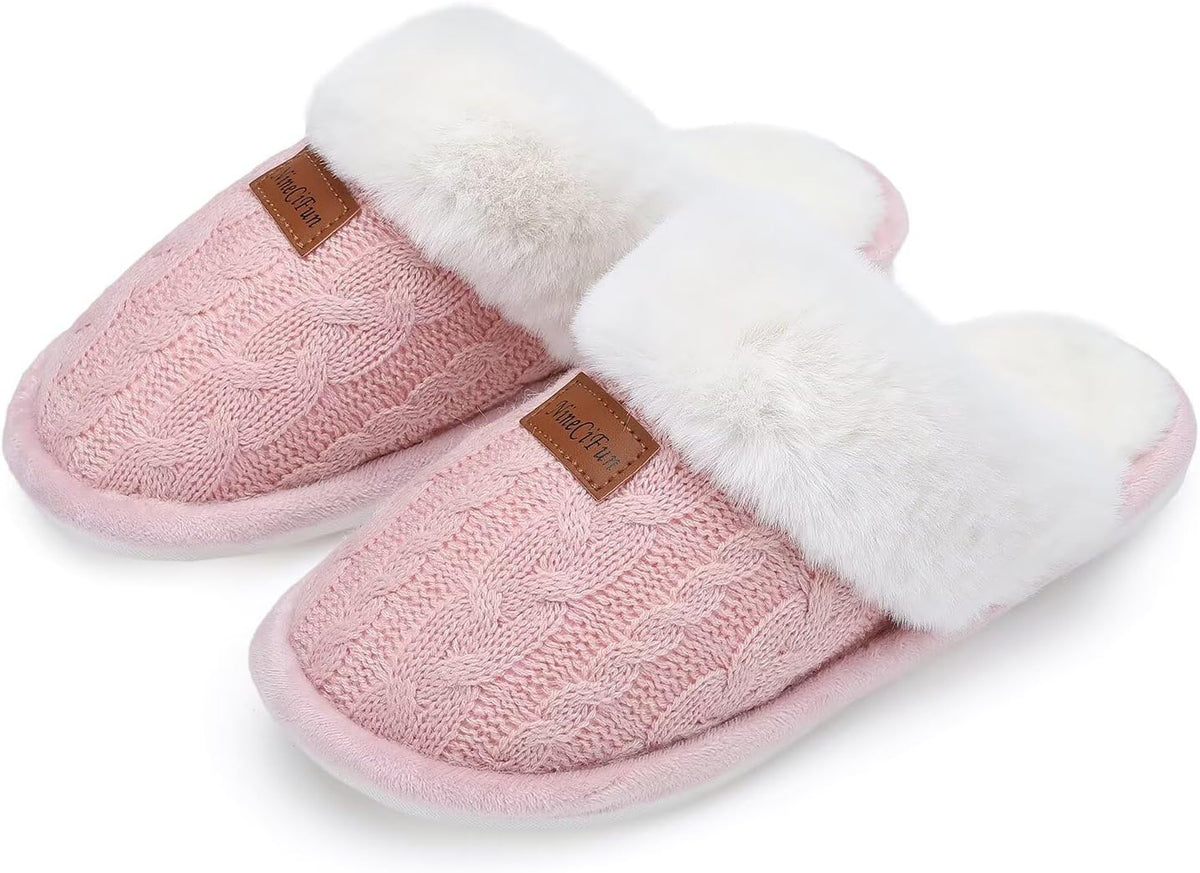 Women's Fuzzy Memory Foam Cozy House Slippers with Soft Faux Fur Lining