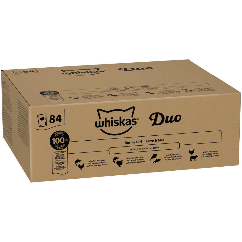 WHISKAS DUO Adult Wet Cat Food in Jelly 40x85g Surf & Turf