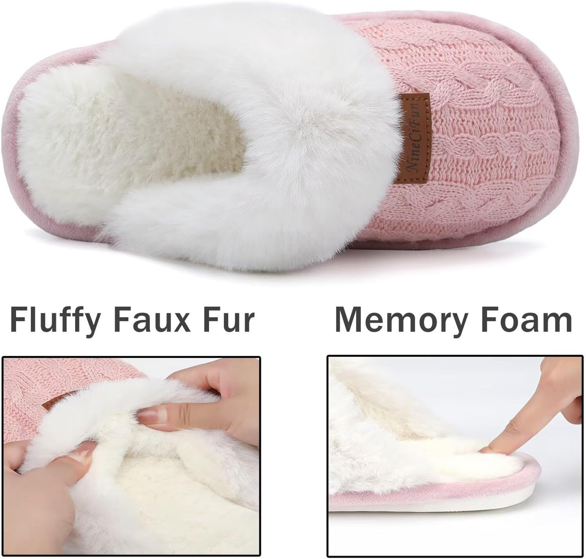 Women's Fuzzy Memory Foam Cozy House Slippers with Soft Faux Fur Lining