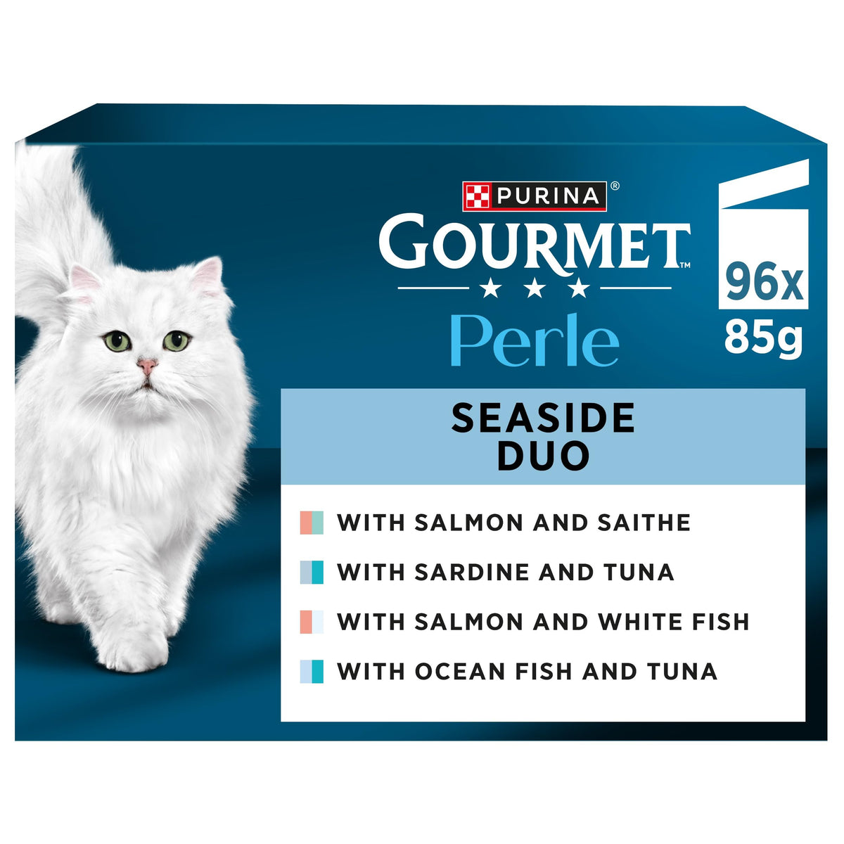 GOURMET Perle Ocean Collection Adult Wet Cat Food Mini Fillets in Gravy Tuna, Shrimp, Plaice, Salmon, White fish, Ocean Fish 40 x 85g Pouches
