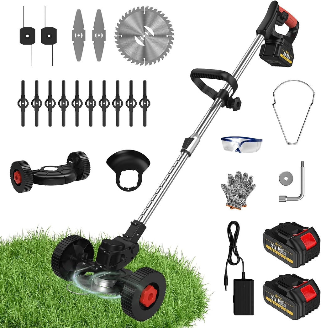 Cordless Grass Trimmer 21V 4.0Ah Garden Strimmer 4 Blades 1 Battery Conentool