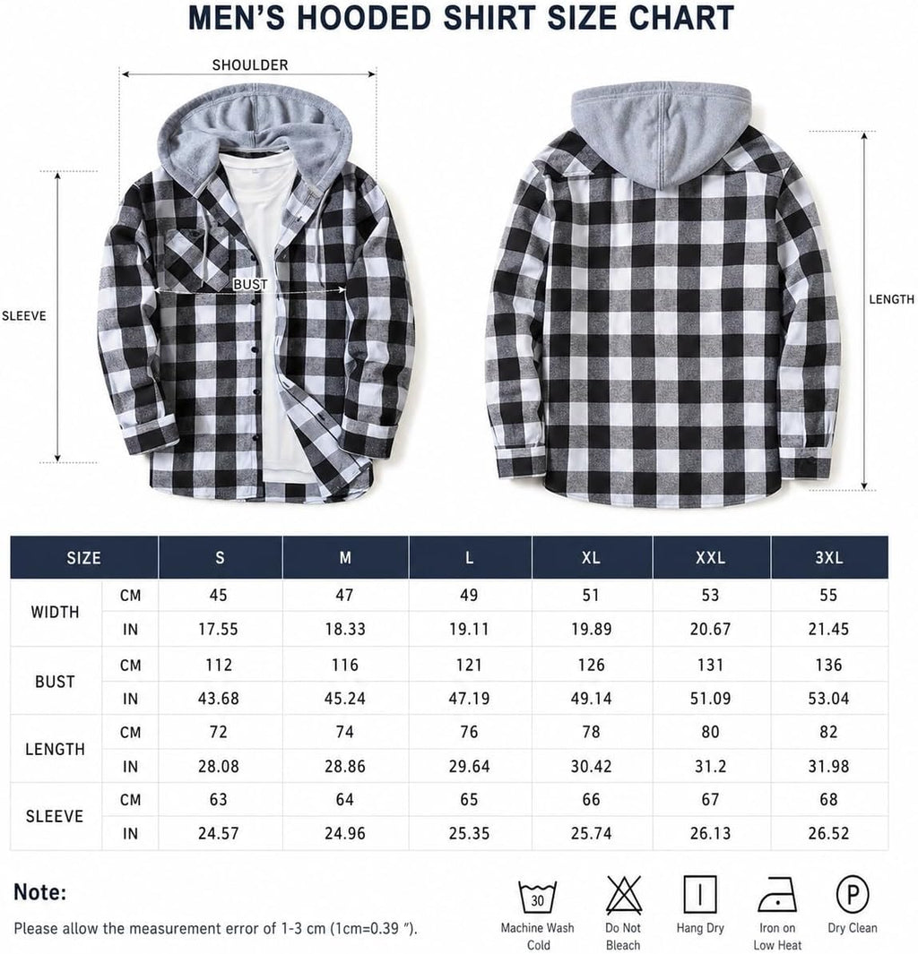 Men's Casual Plaid Hooded Shirt with Chest Pocket & Adjustable Drawstring - Stylish Long Sleeve Fall Casual Button-Up