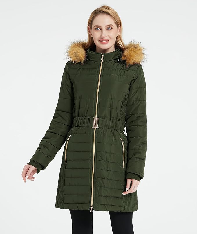 Wantdo Womens Long Puffer Coat Army Green XL XXL Waterproof Winter Jacket