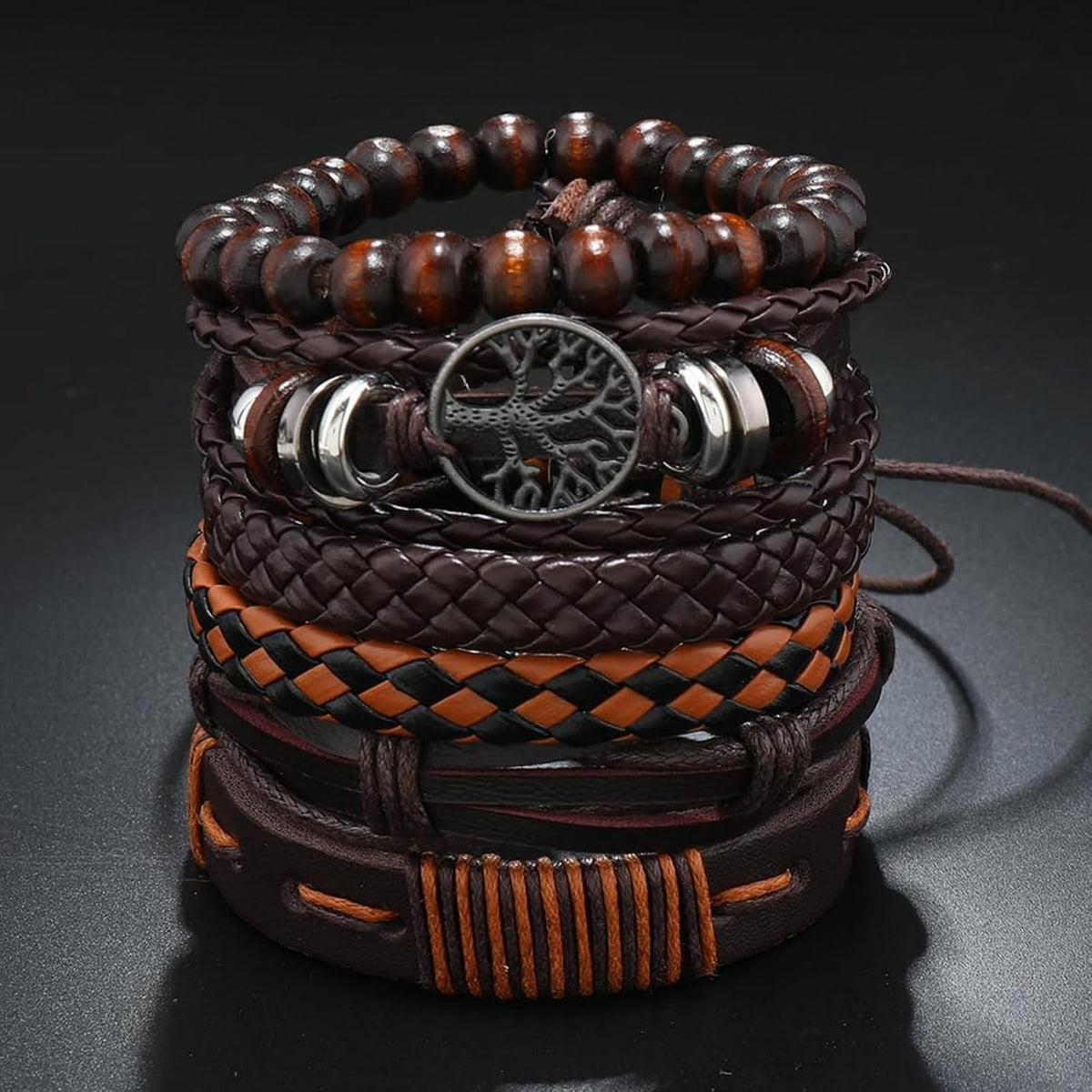 Leather Bracelet for Men and Women - Brown Braided Leather Bracelet, Men's Leather Bracelet Adjustable Fashion Accessory Gift, 1, Polyurethane, No Gemstones