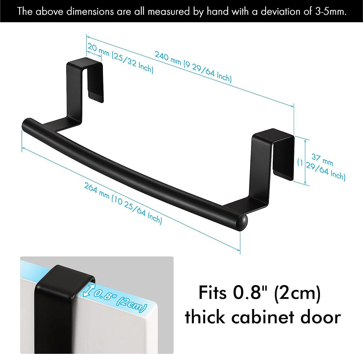 Over Door Towel Rail Set of 2 Kitchen Cabinet Towel Bar Bathroom No Drill