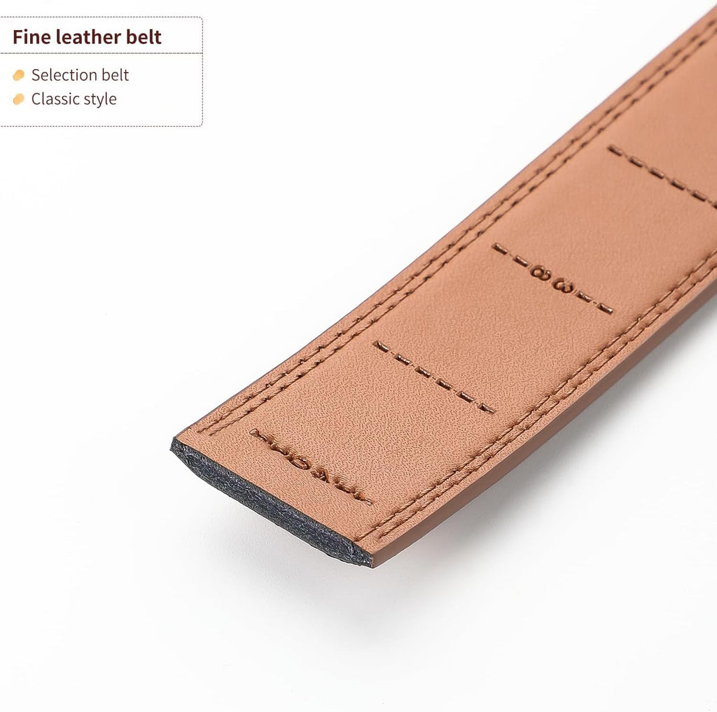 Men's Adjustable Leather Belt Strap & Zinc Alloy Automatic Ratchet Buckle, Customizable for Business Casual & Formal Wear