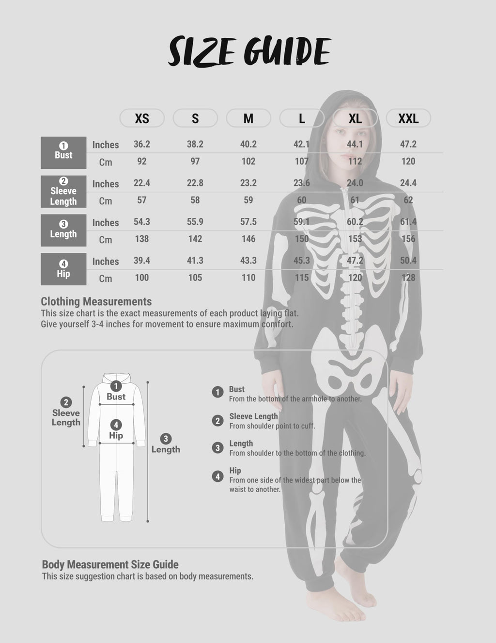 Spooktacular Creations Unisex Skeleton Jumpsuit - Plush Skeleton Zippered Halloween Hoody for Adult Sleepwear Costume