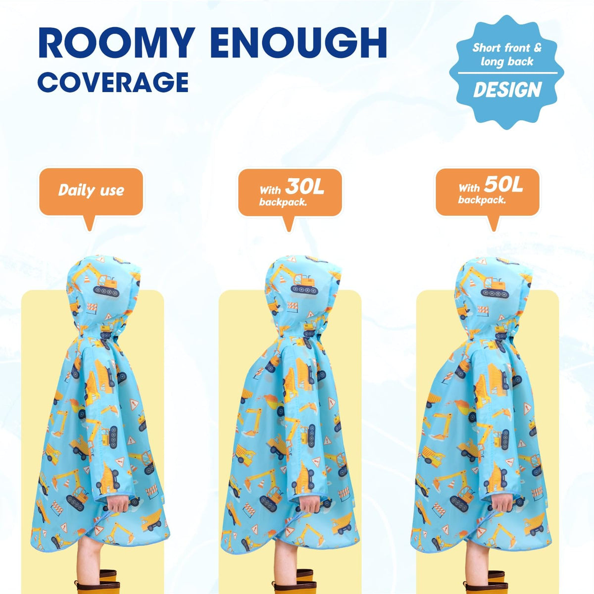WAWSAM Kids Rain Poncho Waterproof Boys Girls Portable Raincoat Rain Jacket Lightweight Rainwear