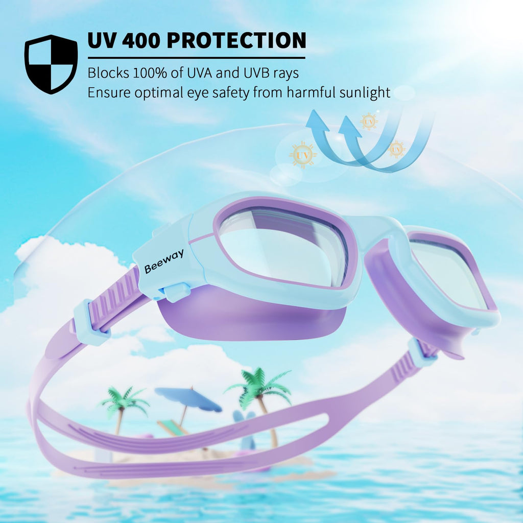 BEEWAY Kids Swimming Goggles for Boys Girls Age 6-14 Anti Fog & Leak Proof
