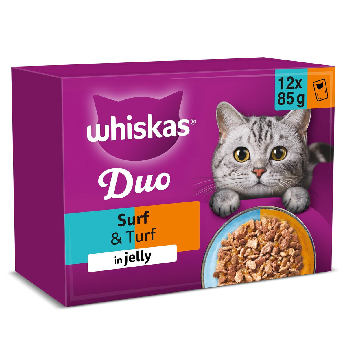 WHISKAS DUO Adult Wet Cat Food in Jelly 40x85g Surf & Turf
