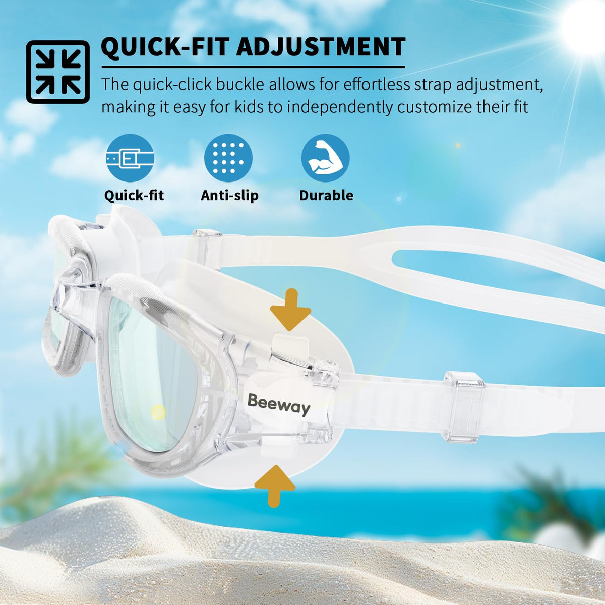 BEEWAY Kids Swimming Goggles for Boys Girls Age 6-14 Anti Fog & Leak Proof