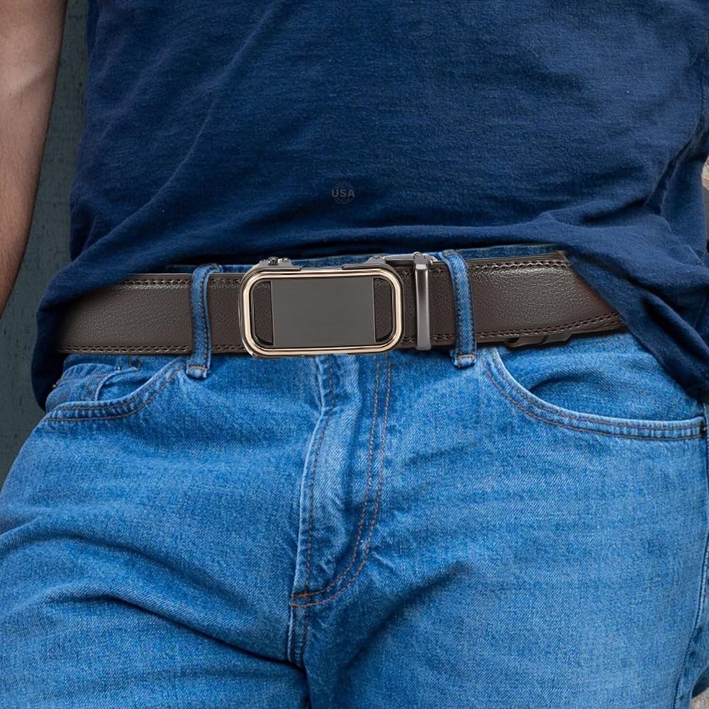 Ratchet Belt for Men - 2 Packs Leather Mens belt For Gift Men Dress and Casual,Trim to Fit
