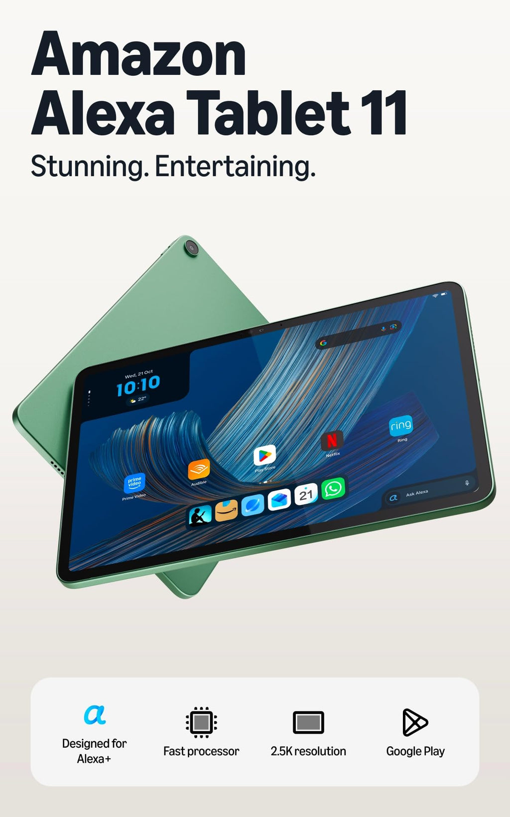 All-new Amazon Alexa Tablet 11, 8GB RAM, 64GB, 11″ stunning 2.5K display, All-day battery, With Google Play, Designed for Alexa+, Graphite