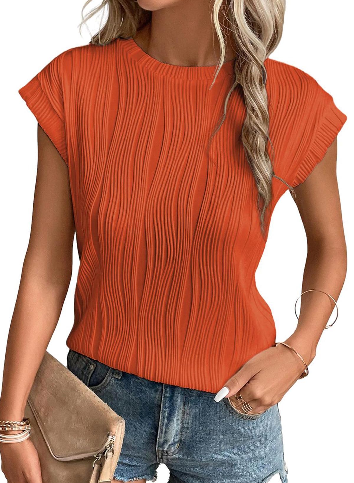 Gemulate Short Sleeve Tops Casual T Shirts Round Neck Blouse