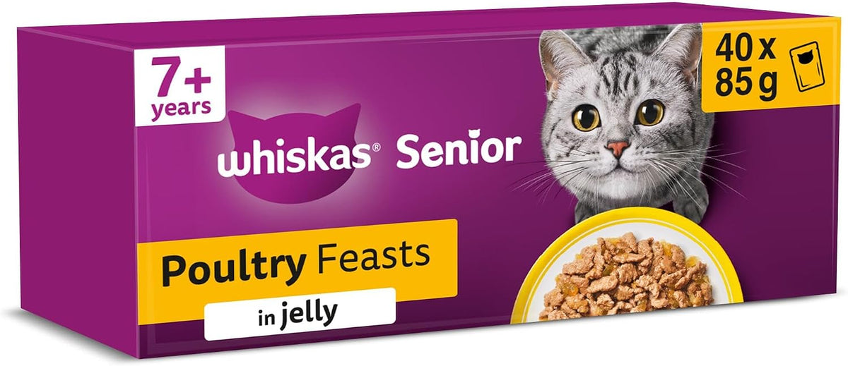 WHISKAS Senior 7+ Wet Cat Food in Jelly 40x85g Poultry Feasts