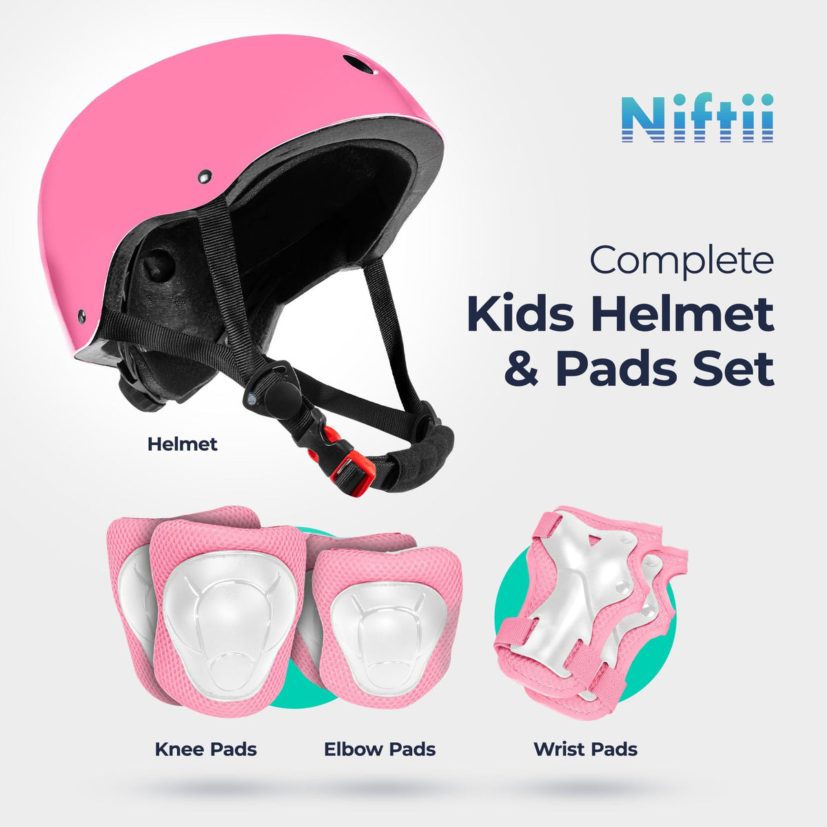 Niftii Bike Helmet & Pads Set for Kids - Cycling Skateboard Ages 3-15