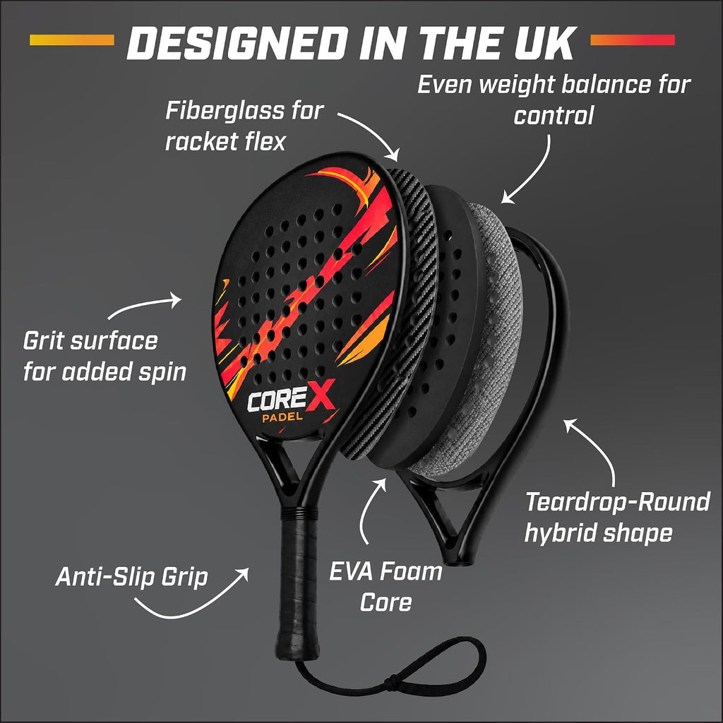 Padel Racket- Grit Spin Surface, Lightweight 360g, EVA Foam Core, Hybrid Teardrop-Round Shape for Control & Precision