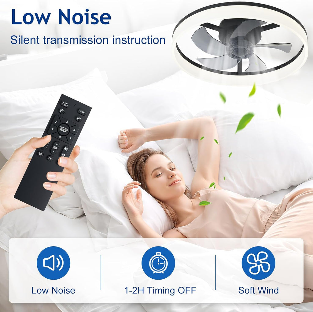 Ceiling Fan with Light 20 Inch LED Dimmable App Remote Black Depuley Bladeless