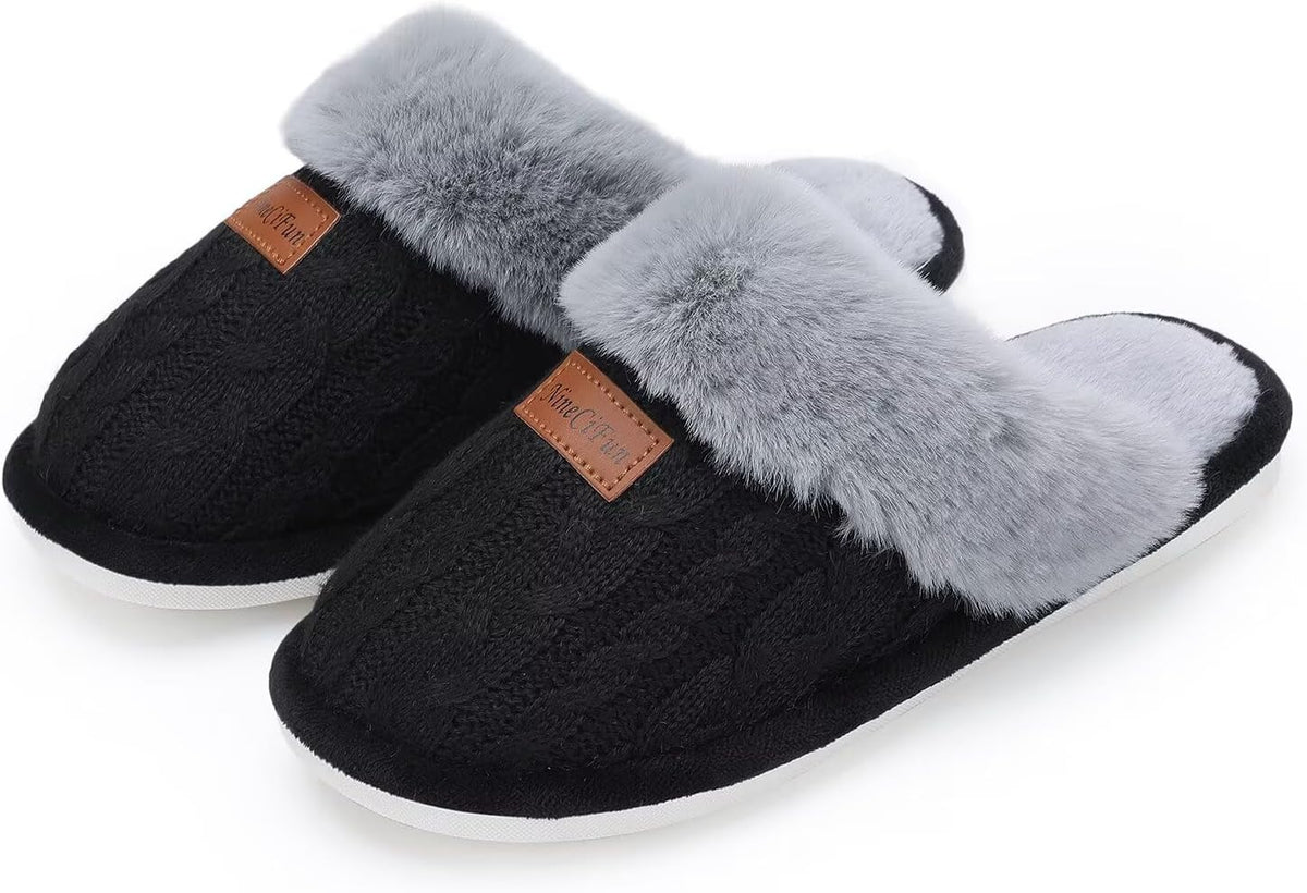 Women's Fuzzy Memory Foam Cozy House Slippers with Soft Faux Fur Lining