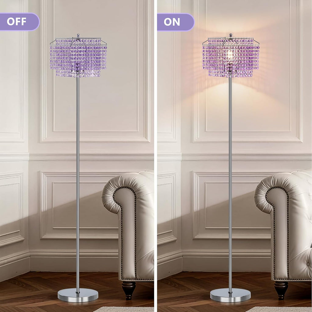 Crystal Floor Lamp Modern Standing Light Foot Switch Living Room Bedroom Elegant