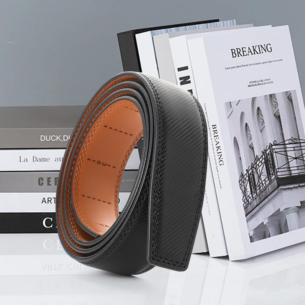 Men's Adjustable Leather Belt Strap & Zinc Alloy Automatic Ratchet Buckle, Customizable for Business Casual & Formal Wear