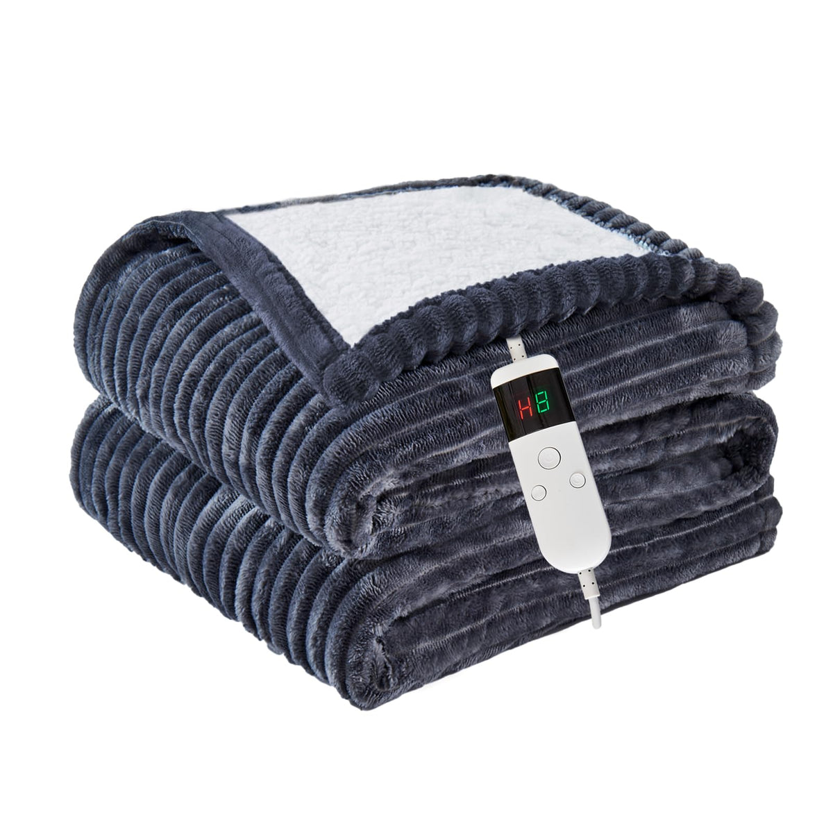 Heated Blanket Throw 130×160cm Electric Blanket, 10 Heating Settings, 1-8h Timer overheat Protection, Machine Washable, Flannel & Sherpa Full Body Warming, Electric Throw Blanket for Sofa