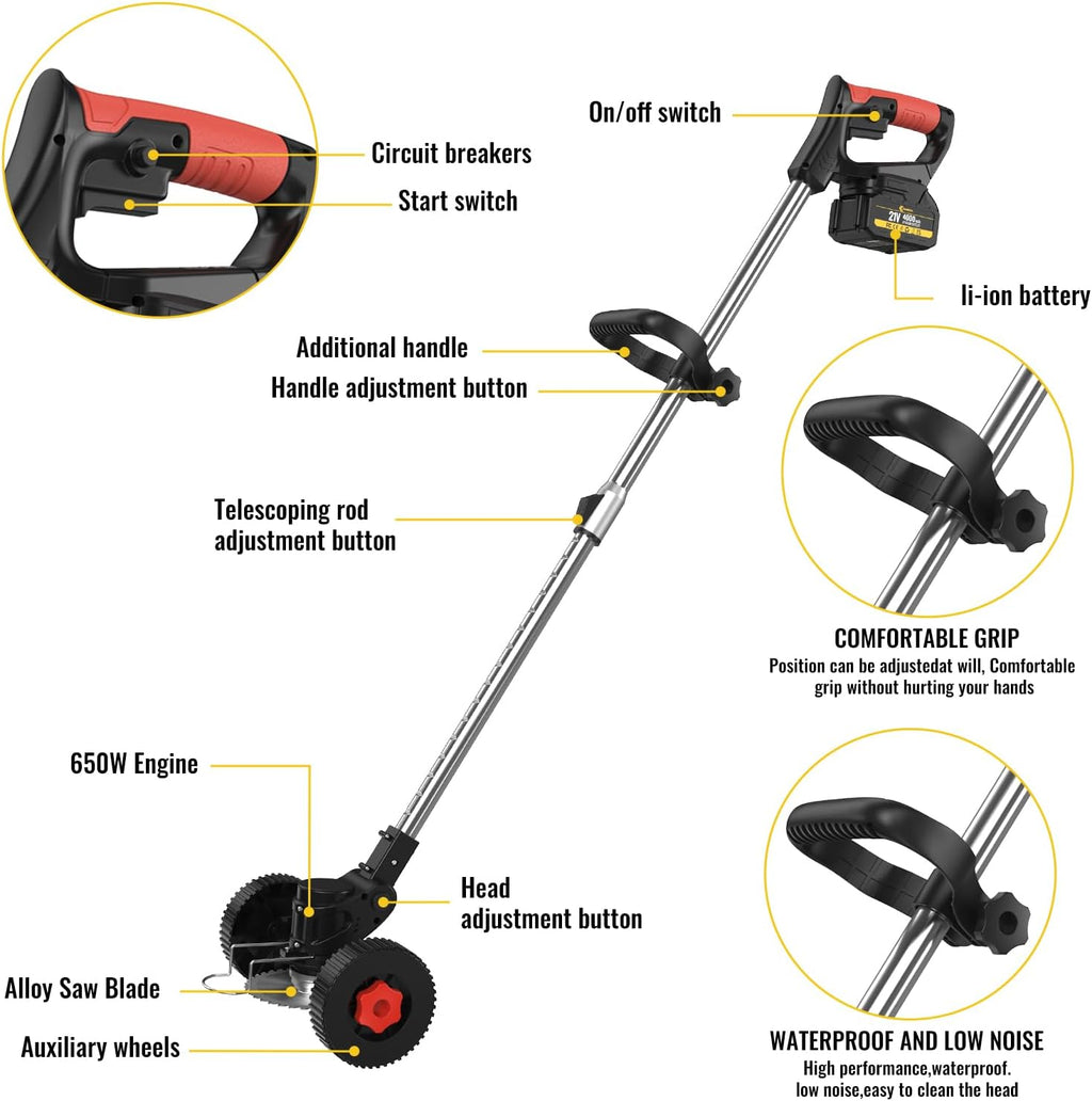 Cordless Grass Trimmer 21V 4.0Ah Garden Strimmer 4 Blades 1 Battery Conentool