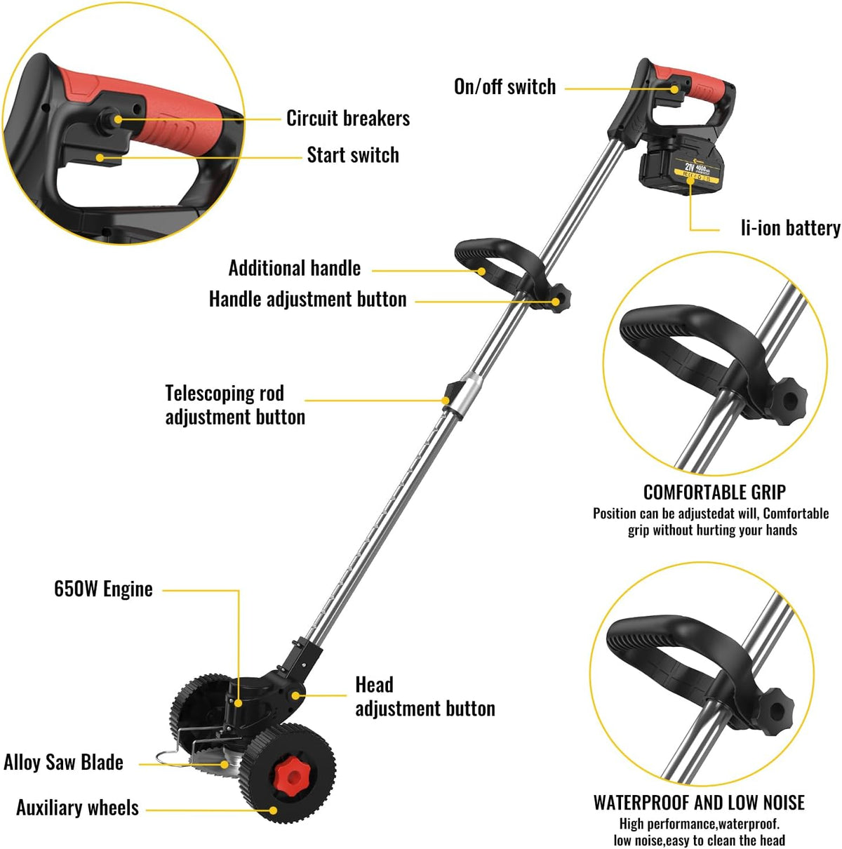 Cordless Grass Trimmer 21V 4.0Ah Garden Strimmer 4 Blades 1 Battery Conentool