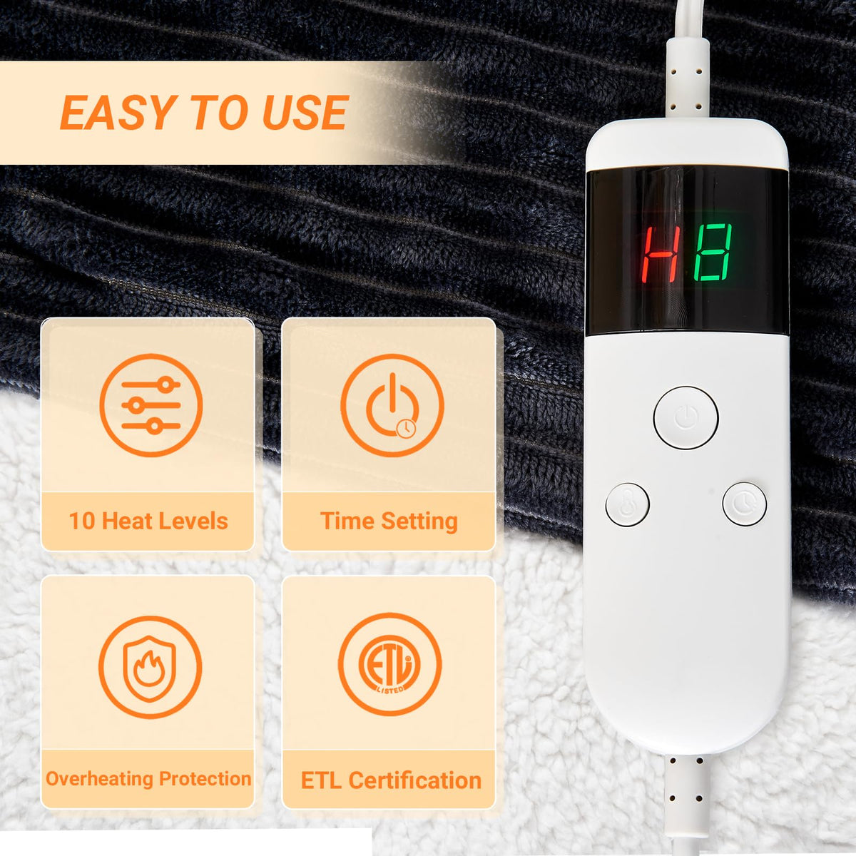 Heated Blanket Throw 130×160cm Electric Blanket, 10 Heating Settings, 1-8h Timer overheat Protection, Machine Washable, Flannel & Sherpa Full Body Warming, Electric Throw Blanket for Sofa