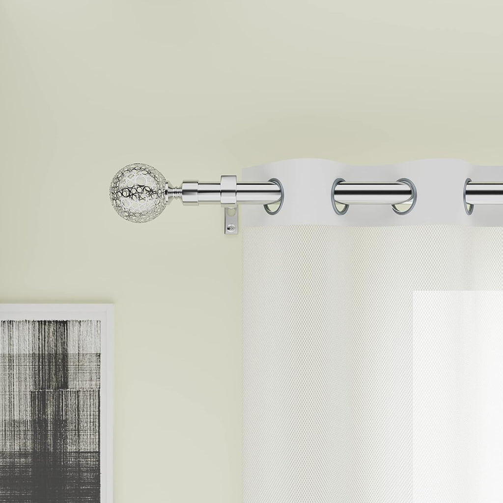 Extendable Curtain Pole 70-120cm Satin Nickel Globe Finials Short Window