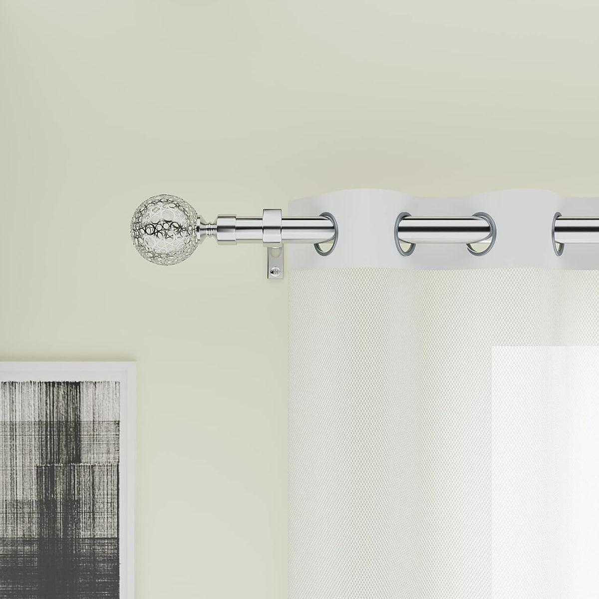 Extendable Curtain Pole 70-120cm Satin Nickel Globe Finials Short Window