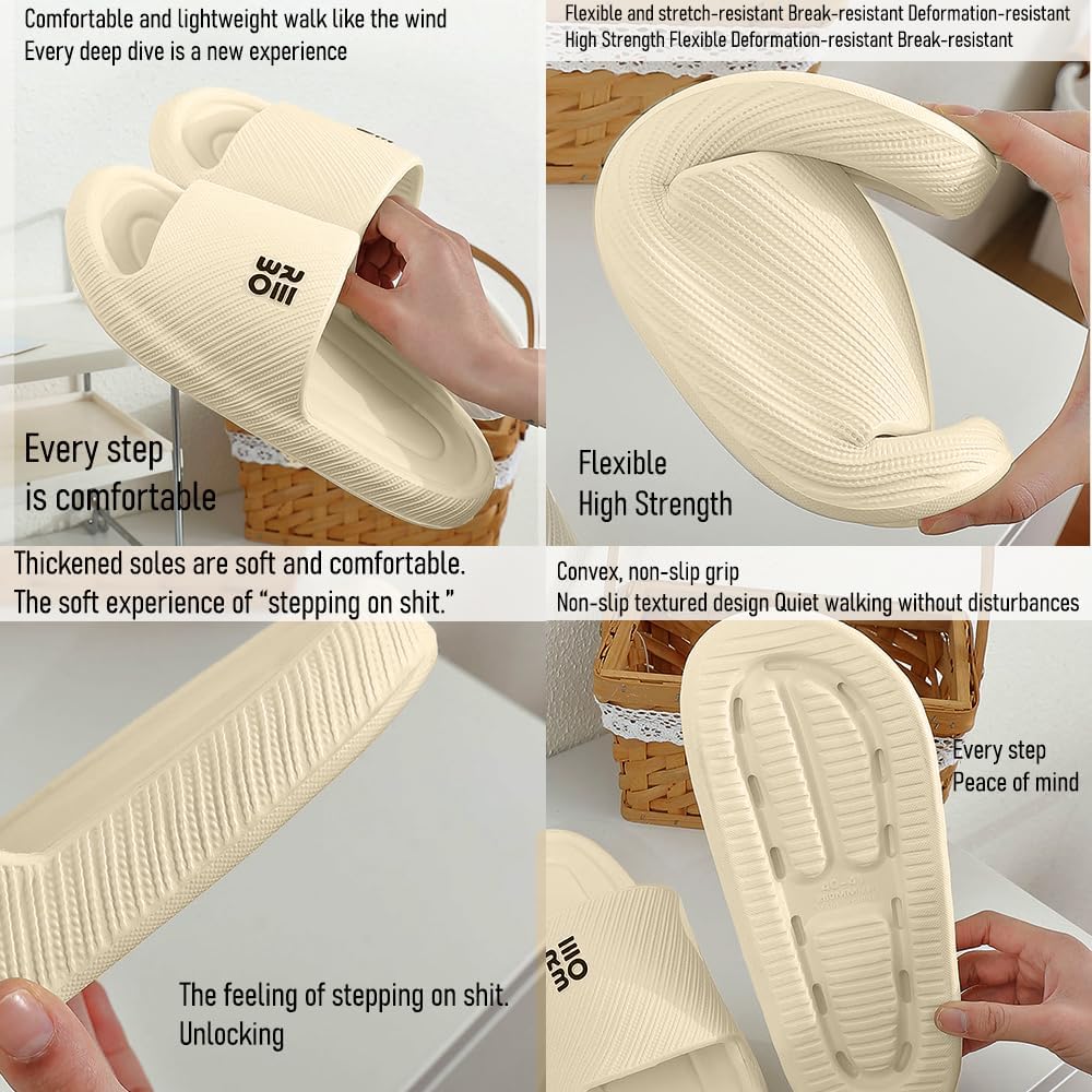 Bathroom Slippers for Men Women,Shower Shoes Thickened,Slippers Indoor Home Beach Non Slip Anti-Slip Quick Drying Pool Slides,White