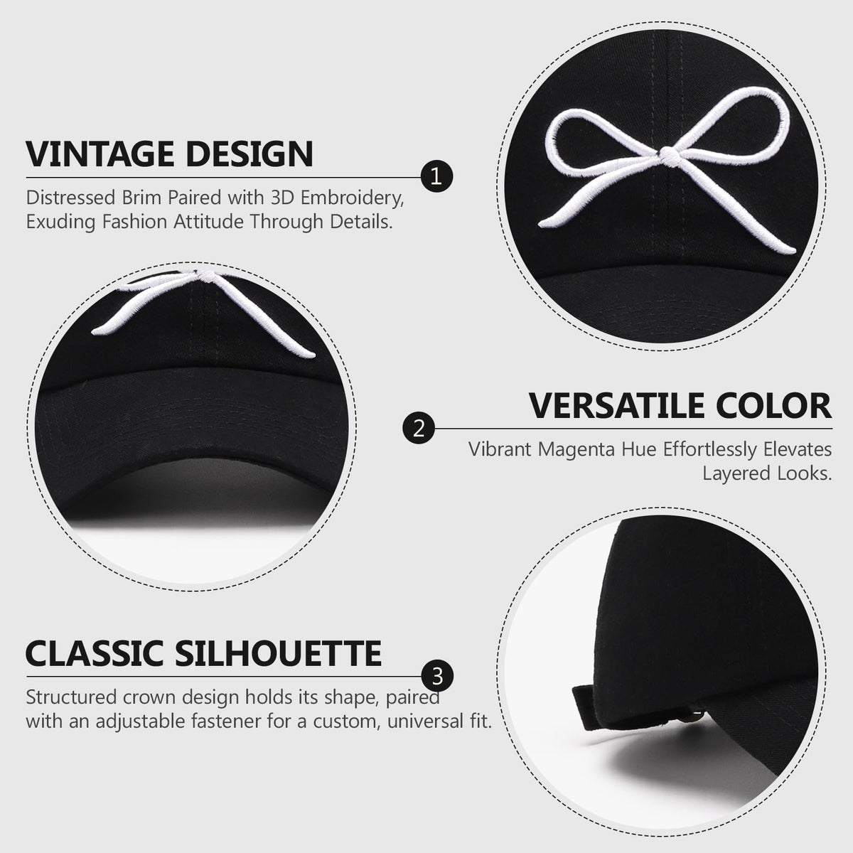 Baseball Cap Bow Embroidered Adjustable Vintage Washed Dad Hat Low Profile Unisex Casual Closure Classic Worn Look Headwear